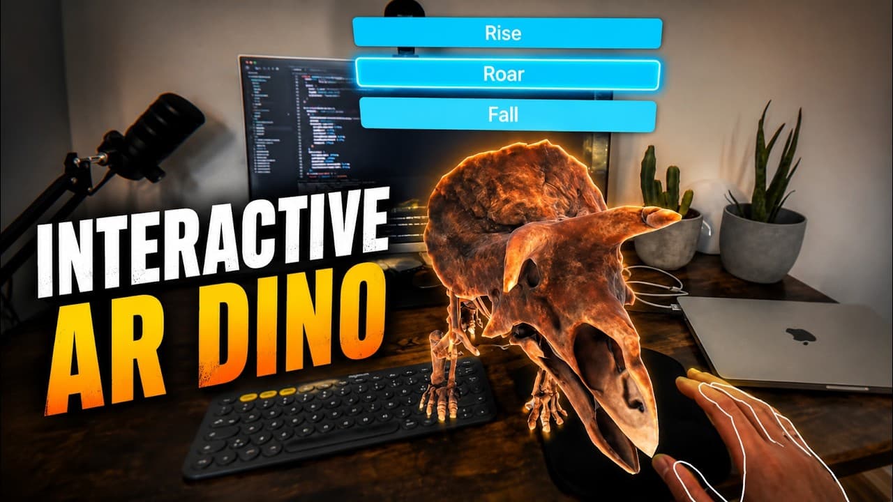 An animated AR creature in a WebXR scene