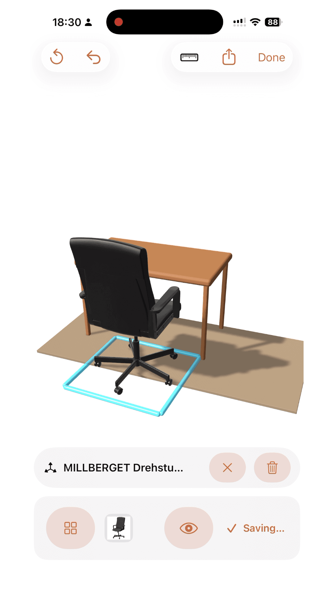 Lumiz application positioning a product in a 3D environment